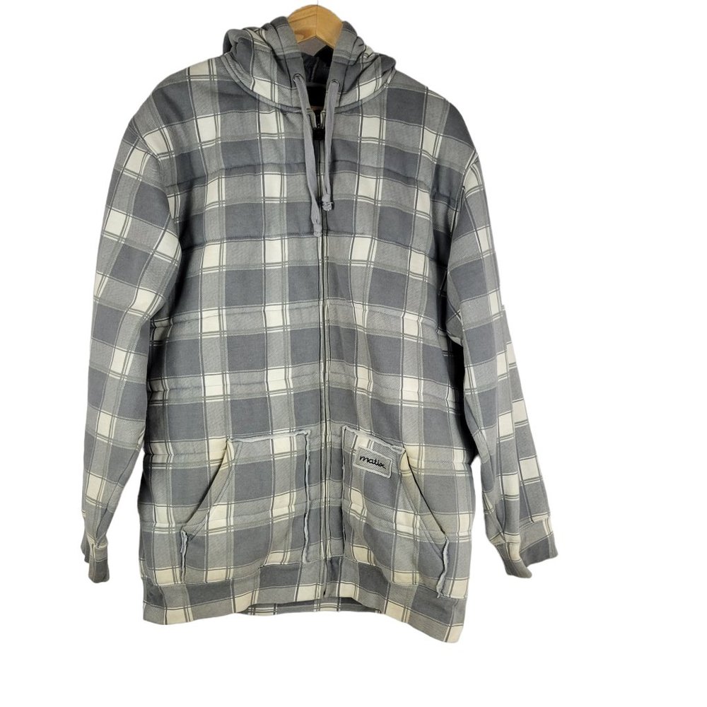 Matix Mens Quilted Full Zip Hooded Jacket Gray Buffalo Plaid Skateboard size XXL